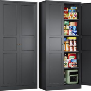 Letaya Black Storage Cabinet with Adjustable Shelves-Metal Home Kitchen Pantry Cabinets with Doors,Organization Locker for Cupboard/Bedroom/Dining/Living/Bathroom/Office/Garage Room