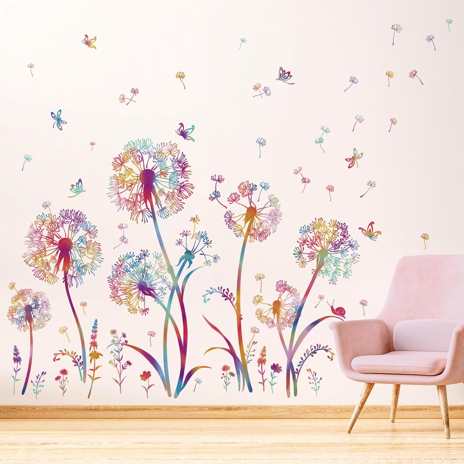 wondever Colorful Dandelion Wall Decals Flying Flowers Floral Wall Stickers