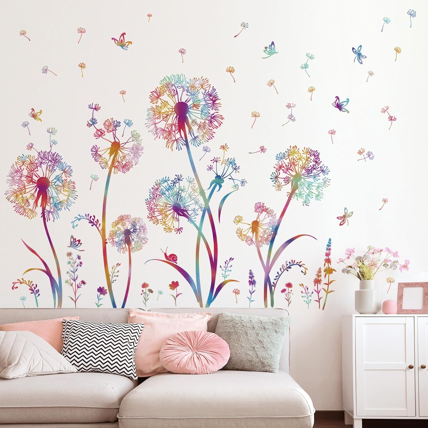 wondever Colorful Dandelion Wall Decals Flying Flowers Floral Wall Stickers - Image 2