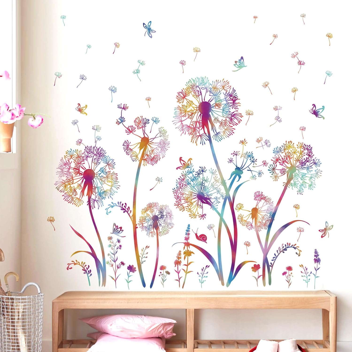wondever Colorful Dandelion Wall Decals Flying Flowers Floral Wall Stickers - Image 3