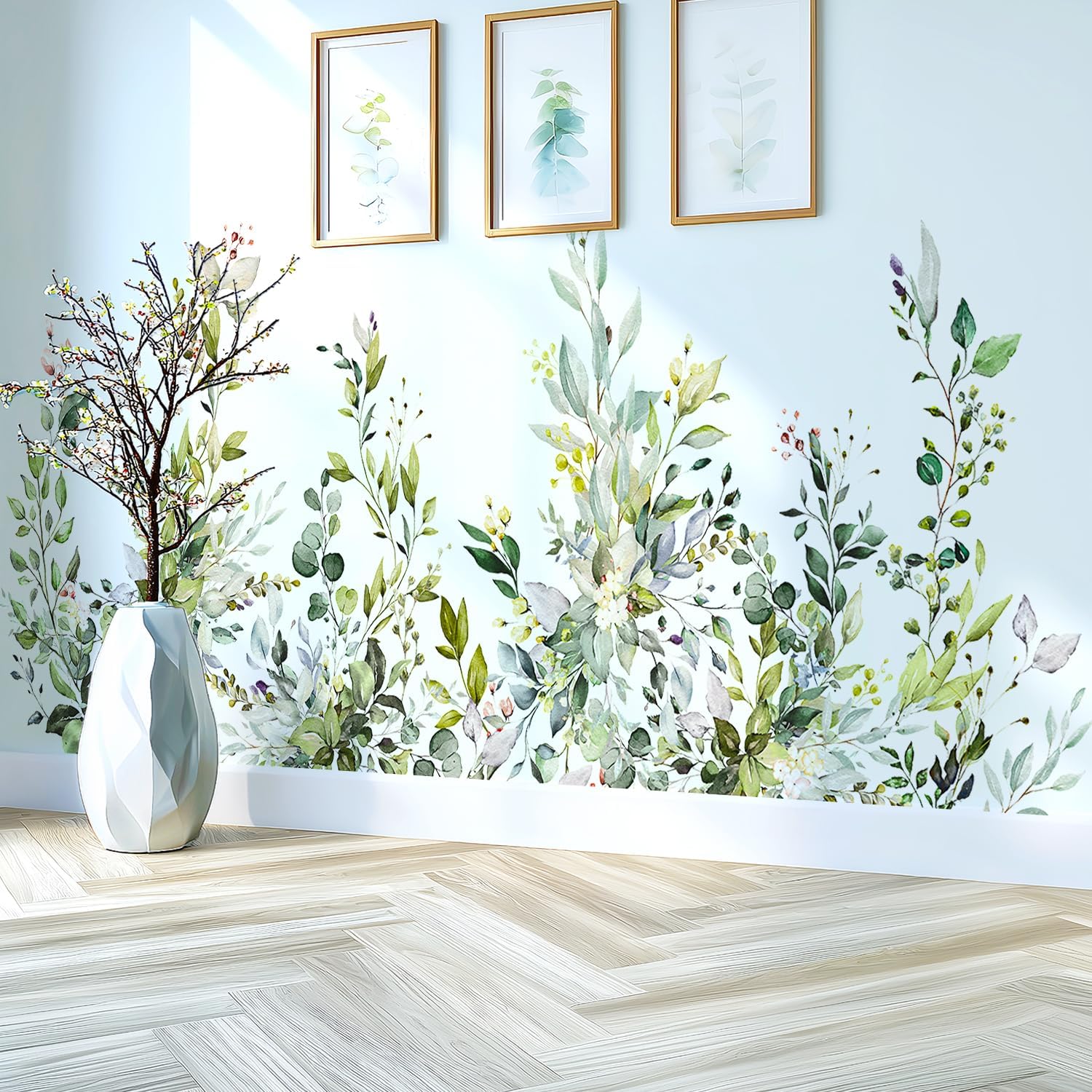 Green Plants Leaves Wall Decals Peel and Stick, Large Floral Flowers Wall Stickers, Removable Vine Home Decor Art for Bedroom Living Room Classroom Office - Image 5