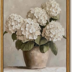 InSimSea Framed Canvas Wall Art Vintage Decor, Hydrangea Floral Pictures Bathroom Wall Decor Aesthetic, Living Room Bedroom Flower Home Retro Decorations, 8"x10"