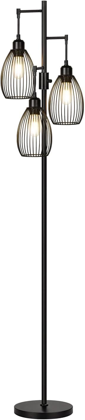 Dimmable Floor Lamp, 3 x 800LM LED Edison Bulbs Included, Farmhouse Industrial Floor Lamp Standing Tree Lamp with Elegant Teardrop Cage Tall Lamps for Living Room Bedroom Office Dining Room-Black - Image 9