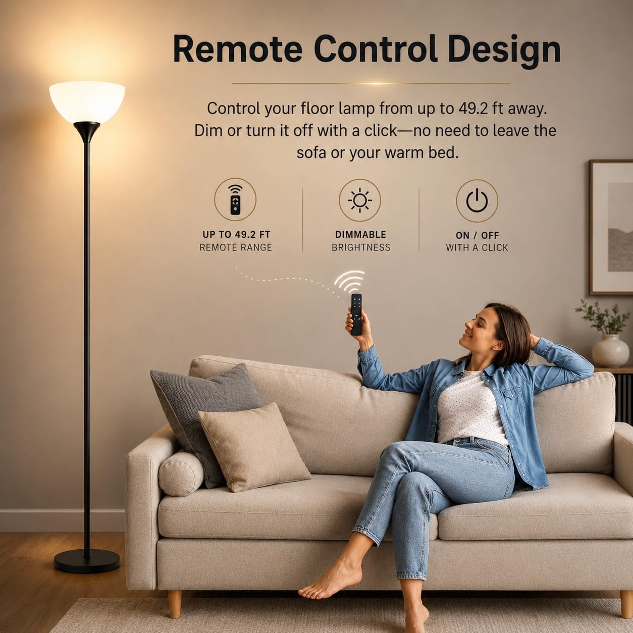 PESRAE Floor Lamp, Remote Control, Stepless Brightness & Color Temperature - Image 2