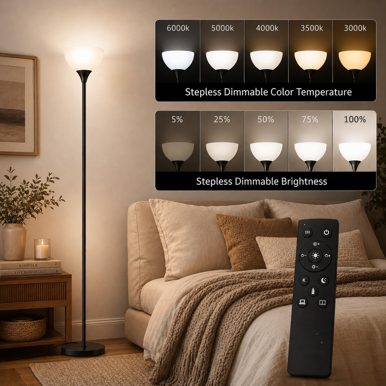 PESRAE Floor Lamp, Remote Control, Stepless Brightness & Color Temperature - Image 3