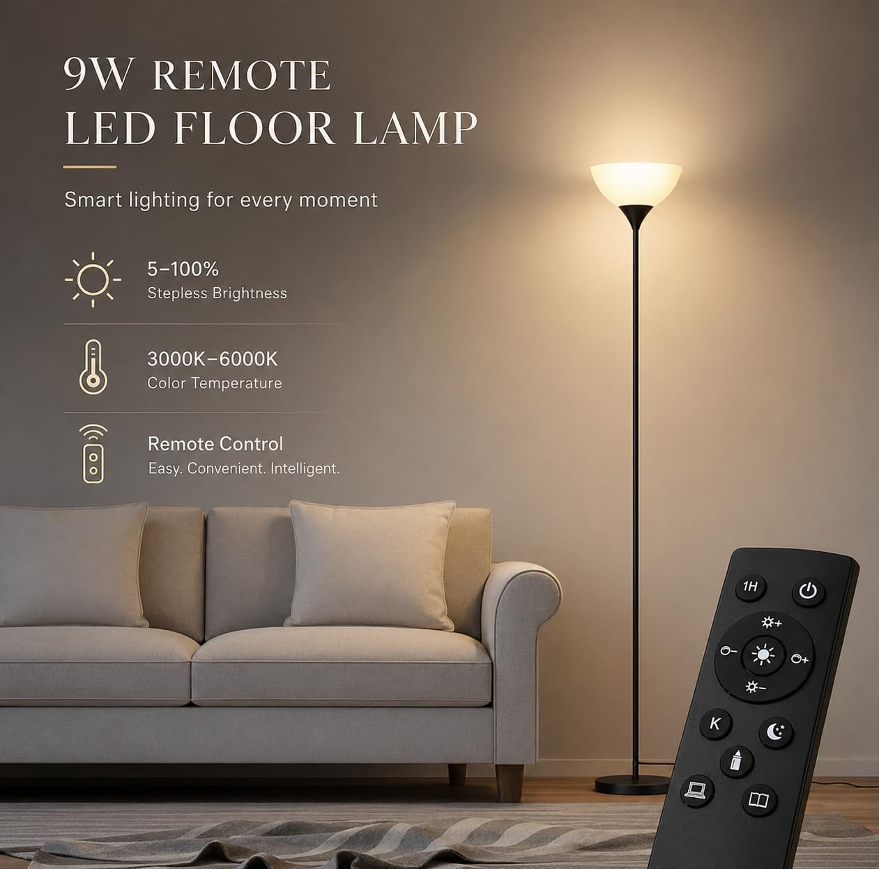 PESRAE Floor Lamp, Remote Control, Stepless Brightness & Color Temperature - Image 5