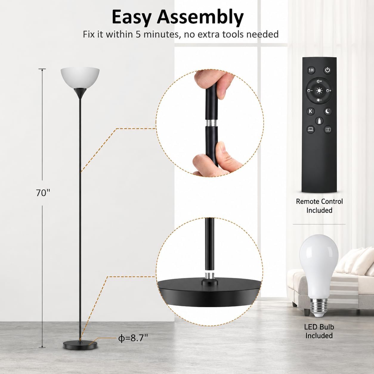 PESRAE Floor Lamp, Remote Control, Stepless Brightness & Color Temperature - Image 8