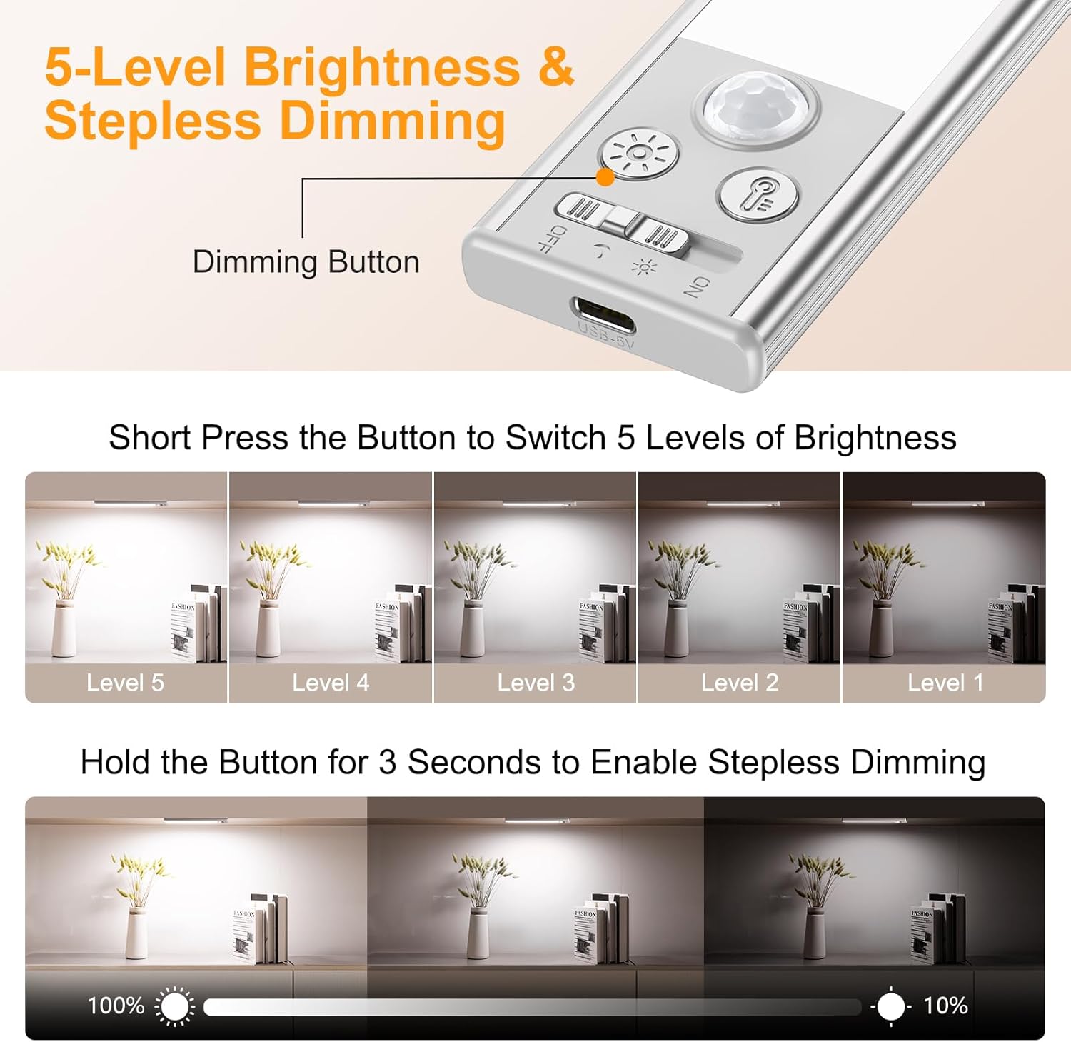 Gritin 10.2inch Under Cabinet Lighting Rechargeable 2 Pack - Image 5